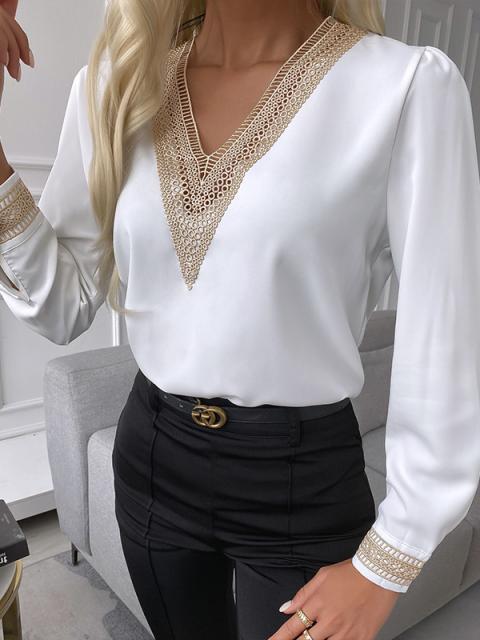 Women's T-Shirts Lace V-Neck Long Sleeve Slim T-Shirts - T-Shirts - INS | Online Fashion Free Shipping Clothing, Dresses, Tops, Shoes - 09/08/2021 - 20-30 - Category_T-Shirts