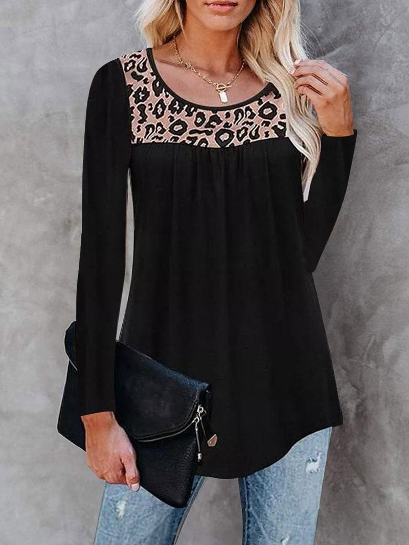Women's T-Shirts Leopard Print Round Neck Long Sleeve T-Shirt - T-Shirts - INS | Online Fashion Free Shipping Clothing, Dresses, Tops, Shoes - 08/09/2021 - 10-20 - Category_T-Shirts