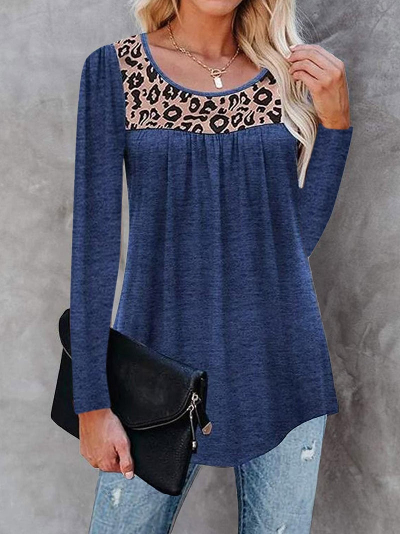 Women's T-Shirts Leopard Print Round Neck Long Sleeve T-Shirt - T-Shirts - INS | Online Fashion Free Shipping Clothing, Dresses, Tops, Shoes - 08/09/2021 - 10-20 - Category_T-Shirts