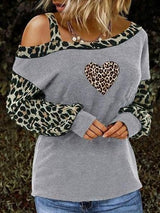 Women's T-Shirts Leopard Print Stitching Strapless Print Long Sleeves T-Shirt - T-Shirts - INS | Online Fashion Free Shipping Clothing, Dresses, Tops, Shoes - 10-20 - 10/09/2021 - Category_T-Shirts