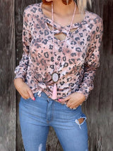 Women's T-Shirts Leopard Print V-Neck Long Sleeve T-Shirt - T-Shirts - INS | Online Fashion Free Shipping Clothing, Dresses, Tops, Shoes - 09/10/2021 - 20-30 - color-coffee