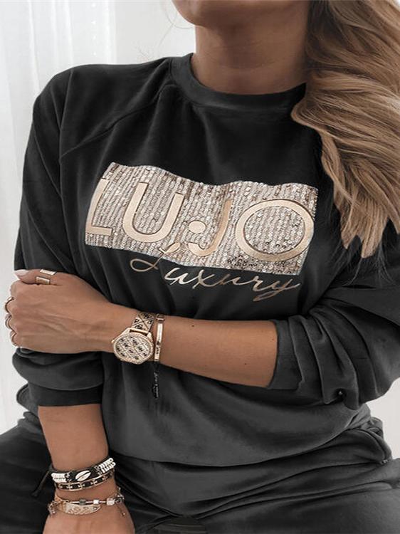 Women's T-Shirts Letter Sequin Embroidered Long Sleeve T-Shirt - T-Shirts - INS | Online Fashion Free Shipping Clothing, Dresses, Tops, Shoes - 16/11/2021 - 20-30 - color-black