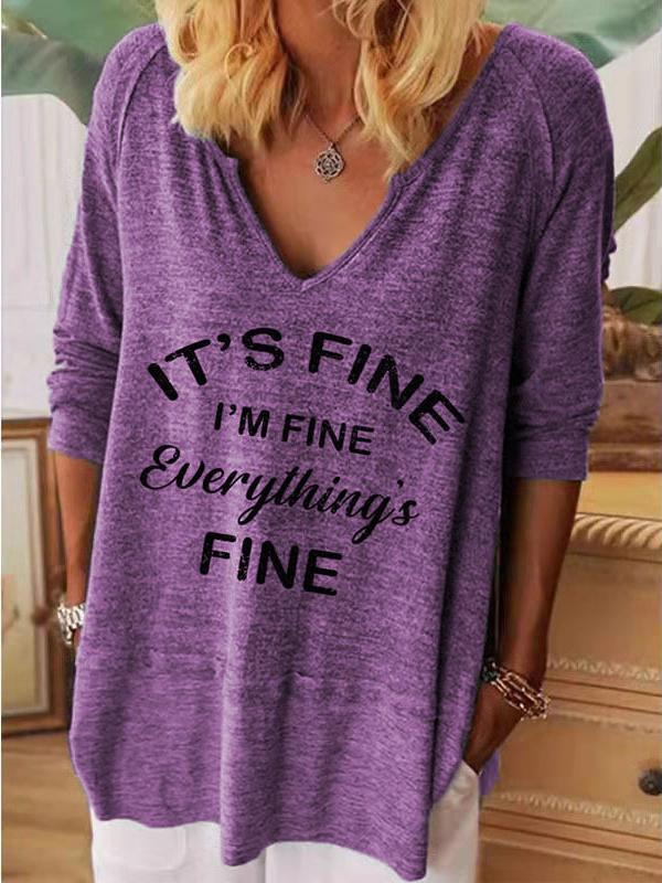 Women's T-Shirts Loose Letter V-Neck Long Sleeve T-Shirt - T-Shirts - INS | Online Fashion Free Shipping Clothing, Dresses, Tops, Shoes - 15/11/2021 - Color_Blue - Color_Gray