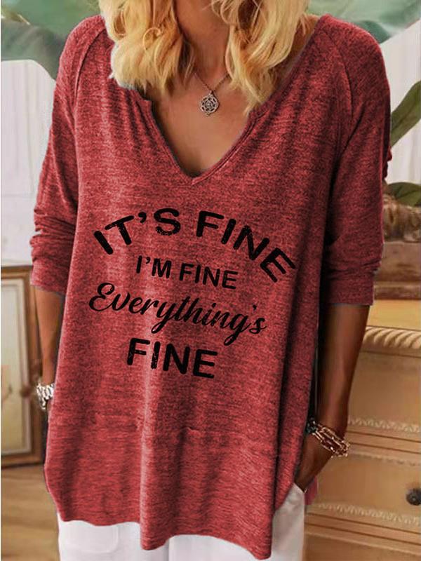 Women's T-Shirts Loose Letter V-Neck Long Sleeve T-Shirt - T-Shirts - INS | Online Fashion Free Shipping Clothing, Dresses, Tops, Shoes - 15/11/2021 - Color_Blue - Color_Gray