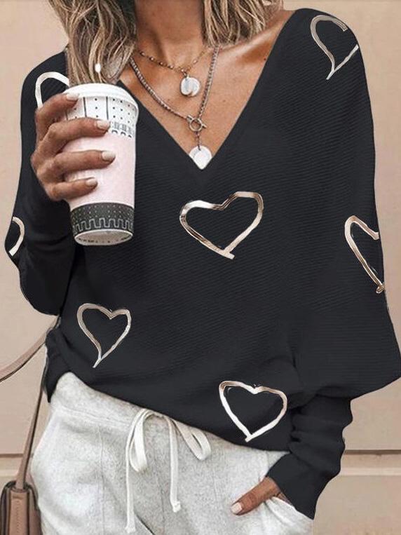 Women's T-Shirts Loose Love Printed Long Sleeve Pullover T-Shirts - T-Shirts - INS | Online Fashion Free Shipping Clothing, Dresses, Tops, Shoes - 19/08/2021 - 20-30 - Category_T-Shirts