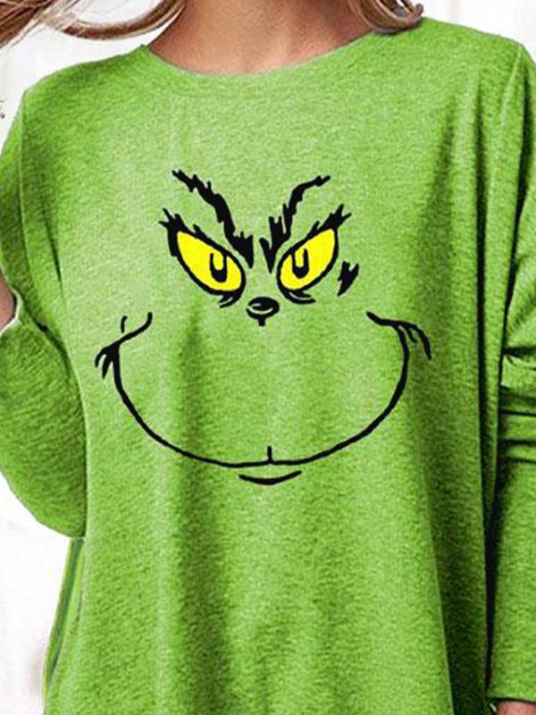 Women's T-Shirts Loose Pullover Print Round Neck Long Sleeve T-Shirt - T-Shirts - INS | Online Fashion Free Shipping Clothing, Dresses, Tops, Shoes - 20-30 - 23/09/2021 - color-green