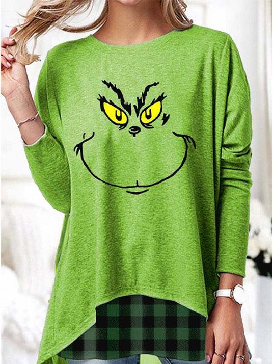 Women's T-Shirts Loose Pullover Print Round Neck Long Sleeve T-Shirt - T-Shirts - INS | Online Fashion Free Shipping Clothing, Dresses, Tops, Shoes - 20-30 - 23/09/2021 - color-green