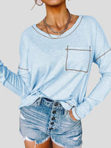 Women's T-Shirts Loose Round Neck Pocket Long Sleeve T-Shirt - T-Shirts - INS | Online Fashion Free Shipping Clothing, Dresses, Tops, Shoes - 06/09/2021 - 20-30 - Category_T-Shirts