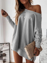 Women's T-Shirts Loose Solid Off-Shoulder Long Sleeve Sweater - T-Shirts - INS | Online Fashion Free Shipping Clothing, Dresses, Tops, Shoes - 10-20 - 30/08/2021 - Category_T-Shirts