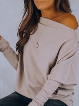 Women's T-Shirts Oblique Collar Off Shoulder Long Sleeve T-Shirts - T-Shirts - INS | Online Fashion Free Shipping Clothing, Dresses, Tops, Shoes - 04/09/2021 - 20-30 - Category_T-Shirts