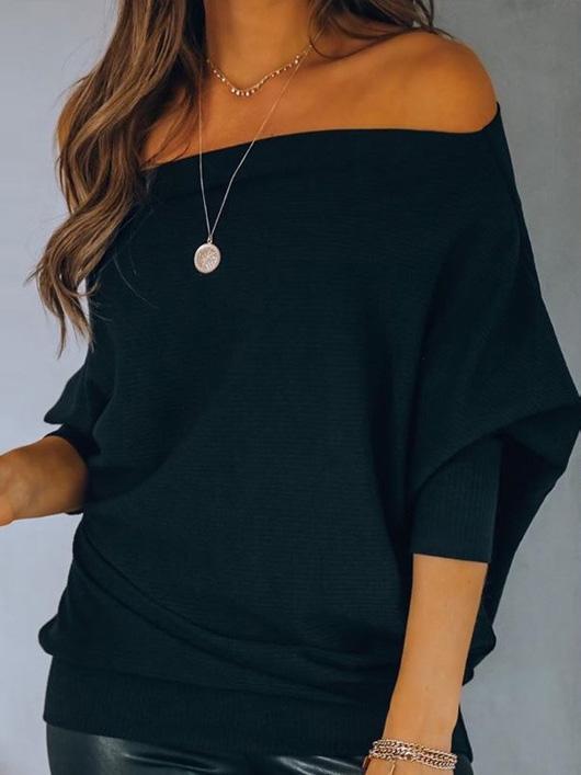 Women's T-Shirts Oblique Collar Off Shoulder Long Sleeve T-Shirts - T-Shirts - INS | Online Fashion Free Shipping Clothing, Dresses, Tops, Shoes - 04/09/2021 - 20-30 - Category_T-Shirts