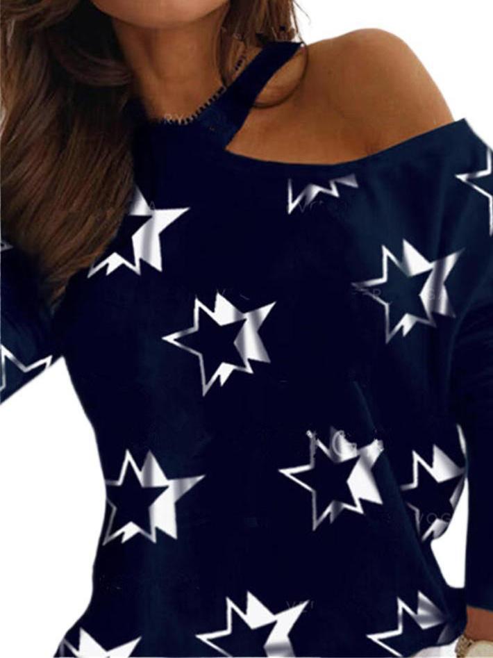 Women's T-Shirts Pentagram Print Halter Long Sleeve Off Shoulder T-Shirt - T-Shirts - INS | Online Fashion Free Shipping Clothing, Dresses, Tops, Shoes - 10-20 - 18/08/2021 - Category_T-Shirts