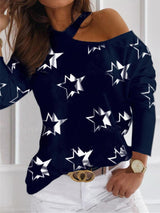Women's T-Shirts Pentagram Print Halter Long Sleeve Off Shoulder T-Shirt - T-Shirts - INS | Online Fashion Free Shipping Clothing, Dresses, Tops, Shoes - 10-20 - 18/08/2021 - Category_T-Shirts