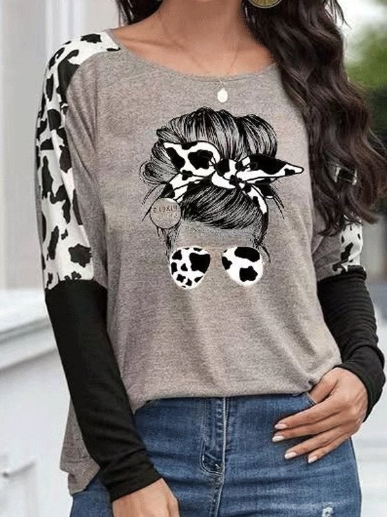 Women's T-Shirts Printed Round Neck Long Sleeve T-Shirt - T-Shirts - INS | Online Fashion Free Shipping Clothing, Dresses, Tops, Shoes - 09/11/2021 - 20-30 - color-gray