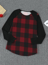 Women's T-Shirts Red Check Round Neck Long Sleeve T-Shirt - T-Shirts - INS | Online Fashion Free Shipping Clothing, Dresses, Tops, Shoes - 06/11/2021 - 20-30 - color-red