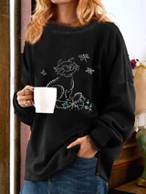 Women's T-Shirts Rhinestone Round Neck Long Sleeve Slit T-Shirt - T-Shirts - INS | Online Fashion Free Shipping Clothing, Dresses, Tops, Shoes - 16/11/2021 - 20-30 - color-black