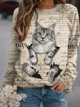 Women's T-Shirts Round Neck Long Sleeve Cat Letter Print T-Shirts - T-Shirts - INS | Online Fashion Free Shipping Clothing, Dresses, Tops, Shoes - 04/09/2021 - 20-30 - Category_T-Shirts