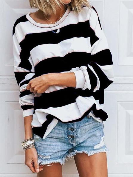 Women's T-Shirts Round Neck Long Sleeve Striped Printed T-Shirt - T-Shirts - INS | Online Fashion Free Shipping Clothing, Dresses, Tops, Shoes - 02/09/2021 - 20-30 - Category_T-Shirts