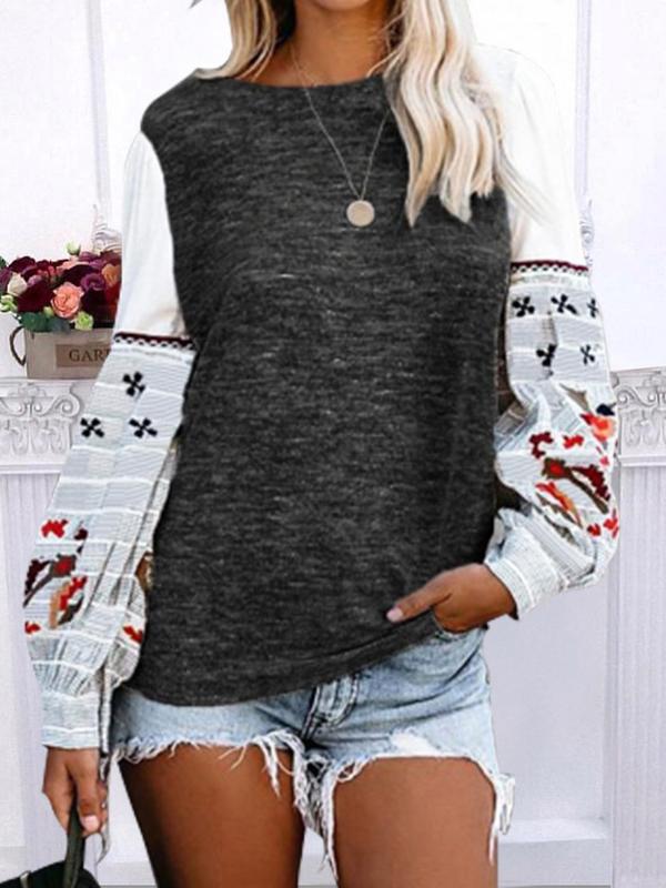Women's T-Shirts Round Neck Print Stitching Long Sleeve T-Shirt - T-Shirts - INS | Online Fashion Free Shipping Clothing, Dresses, Tops, Shoes - 05/11/2021 - 10-20 - color-apricot
