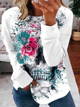 Women's T-Shirts Skull Floral Print Round Neck Long Sleeve T-Shirt - T-Shirts - INS | Online Fashion Free Shipping Clothing, Dresses, Tops, Shoes - 07/09/2021 - 10-20 - Category_T-Shirts