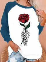 Women's T-Shirts Skull Hand-held Rose Print Raglan Long Sleeve T-Shirts - T-Shirts - INS | Online Fashion Free Shipping Clothing, Dresses, Tops, Shoes - 13/09/2021 - 20-30 - Category_T-Shirts