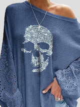 Women's T-Shirts Skull Loose Stitching Long Sleeve T-Shirt - T-Shirts - INS | Online Fashion Free Shipping Clothing, Dresses, Tops, Shoes - 19/08/2021 - 20-30 - Category_T-Shirts
