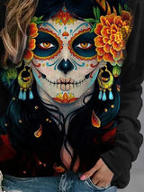 Women's T-Shirts Skull Print Round Neck Long Sleeve T-Shirts - T-Shirts - INS | Online Fashion Free Shipping Clothing, Dresses, Tops, Shoes - 10-20 - 10/09/2021 - Category_T-Shirts