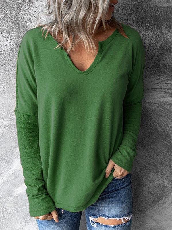 Women's T-Shirts Solid Pullover V-Neck Long Sleeve T-Shirts - T-Shirts - INS | Online Fashion Free Shipping Clothing, Dresses, Tops, Shoes - 06/09/2021 - 10-20 - Category_T-Shirts