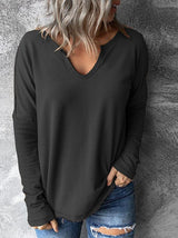 Women's T-Shirts Solid Pullover V-Neck Long Sleeve T-Shirts - T-Shirts - INS | Online Fashion Free Shipping Clothing, Dresses, Tops, Shoes - 06/09/2021 - 10-20 - Category_T-Shirts