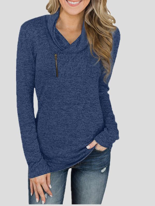 Women's T-Shirts Solid Pullover Zipper Long Sleeve T-Shirts - T-Shirts - INS | Online Fashion Free Shipping Clothing, Dresses, Tops, Shoes - 18/09/2021 - 20-30 - Category_T-Shirts