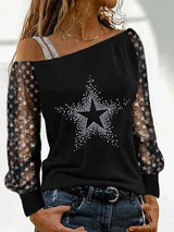 Women's T-Shirts Strapless Hot Rhinestone Star Long Sleeve T-Shirt - T-Shirts - Instastyled | Online Fashion Free Shipping Clothing, Dresses, Tops, Shoes - 20-30 - 21/12/2021 - color-black