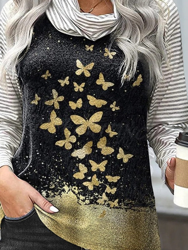 Women's T-Shirts Striped Butterfly Print Long Sleeve T-Shirts - T-Shirts - INS | Online Fashion Free Shipping Clothing, Dresses, Tops, Shoes - 20-30 - 24/08/2021 - Category_T-Shirts