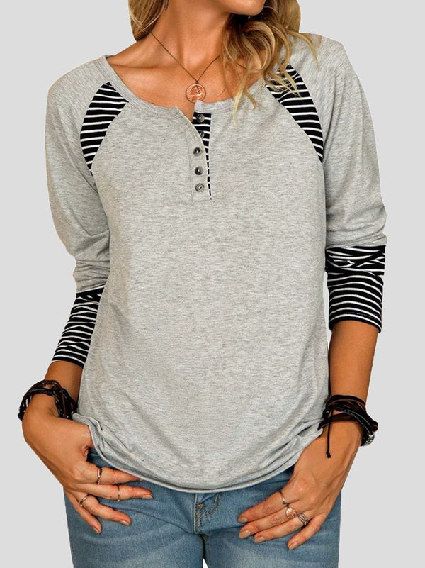 Women's T-Shirts Striped Printed Button Long Sleeve T-Shirt - T-Shirts - INS | Online Fashion Free Shipping Clothing, Dresses, Tops, Shoes - 10-20 - 14/09/2021 - Category_T-Shirts