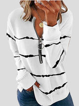 Women's T-Shirts Striped Zipper V-Neck Long Sleeve Loose T-Shirt - T-Shirts - INS | Online Fashion Free Shipping Clothing, Dresses, Tops, Shoes - 10-20 - 10/08/2021 - Category_T-Shirts