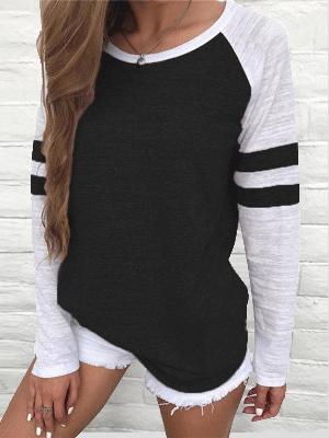 Women's T-Shirts Three-Color Striped Round Neck Long Sleeve T-Shirt - T-Shirts - INS | Online Fashion Free Shipping Clothing, Dresses, Tops, Shoes - 05/11/2021 - 10-20 - color-black