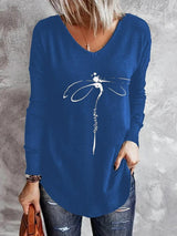 Women's T-Shirts V-Neck Dragonfly Print Long Sleeve T-Shirt - T-Shirts - INS | Online Fashion Free Shipping Clothing, Dresses, Tops, Shoes - 10-20 - 10/09/2021 - Category_T-Shirts