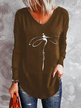 Women's T-Shirts V-Neck Dragonfly Print Long Sleeve T-Shirt - T-Shirts - INS | Online Fashion Free Shipping Clothing, Dresses, Tops, Shoes - 10-20 - 10/09/2021 - Category_T-Shirts