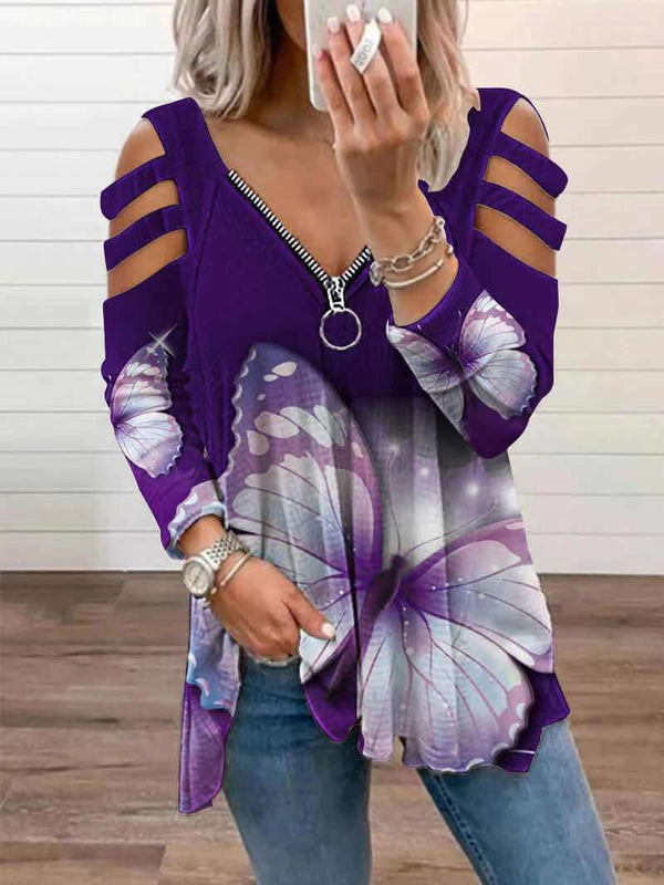 Women's T-Shirts Zipper Pullover Print Long Sleeve Loose T-Shirt - T-Shirts - INS | Online Fashion Free Shipping Clothing, Dresses, Tops, Shoes - 18/08/2021 - 20-30 - Category_T-Shirts