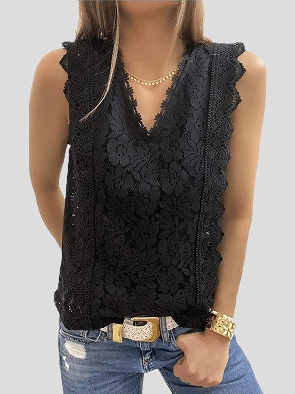 Women's Tank Tops Lace V-Neck Sleeveless Tank Top - Tank Tops - Instastyled | Online Fashion Free Shipping Clothing, Dresses, Tops, Shoes - 20-30 - 23/12/2021 - color-black