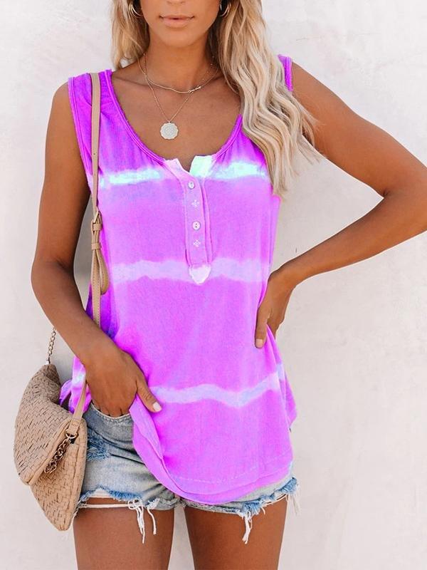 Women's Tie-dye Sleeveless Stripe T-Shirt - T-Shirts - INS | Online Fashion Free Shipping Clothing, Dresses, Tops, Shoes - 06//04/2021 - 2XL - 3XL