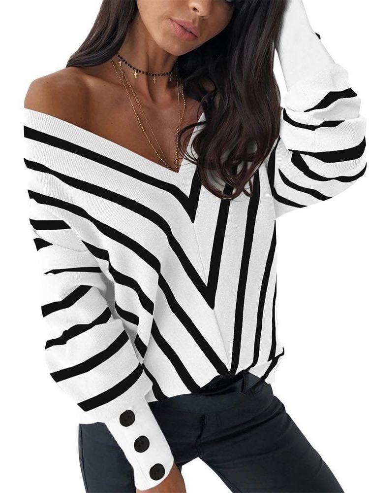 Women's V-neck Off-Shoulder Knit Sweater - INS | Online Fashion Free Shipping Clothing, Dresses, Tops, Shoes