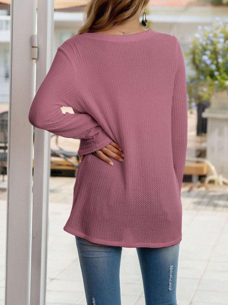 Women's V-neck Waffle Knitted Sweater - Sweaters - INS | Online Fashion Free Shipping Clothing, Dresses, Tops, Shoes - 2XL - Autumn - Blue
