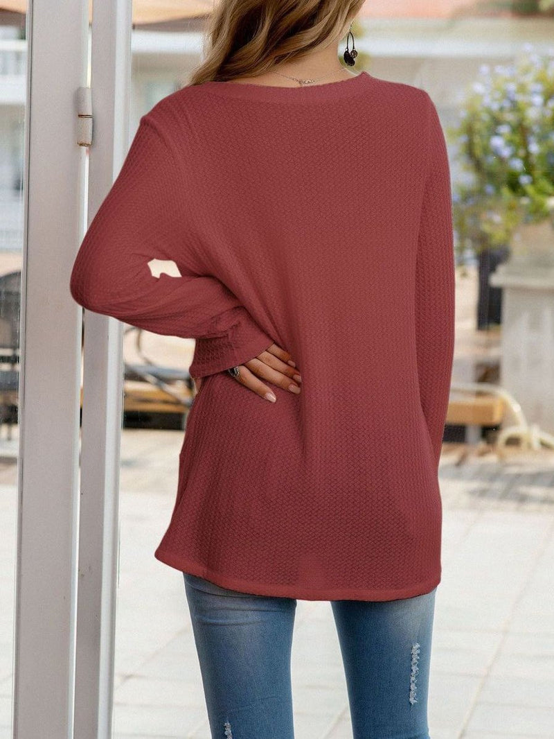 Women's V-neck Waffle Knitted Sweater - Sweaters - INS | Online Fashion Free Shipping Clothing, Dresses, Tops, Shoes - 2XL - Autumn - Blue