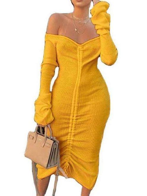 Women's Winter Off-the-shoulder Pure Color Dress - Dresses - INS | Online Fashion Free Shipping Clothing, Dresses, Tops, Shoes - 2XL - Black - Blue
