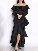 Wrapped One-Shoulder Ruffled Long Sleeve Dress - Maxi Dresses - INS | Online Fashion Free Shipping Clothing, Dresses, Tops, Shoes - 22/07/2021 - 30-40 - Category_Maxi Dresses