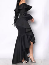 Wrapped One-Shoulder Ruffled Long Sleeve Dress - Maxi Dresses - INS | Online Fashion Free Shipping Clothing, Dresses, Tops, Shoes - 22/07/2021 - 30-40 - Category_Maxi Dresses