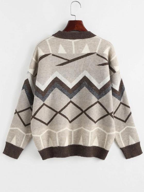 Zig Zag Geo Drop Shoulder Jumper Sweater - Sweaters - INS | Online Fashion Free Shipping Clothing, Dresses, Tops, Shoes - 02/06/2021 - Autumn - Casual