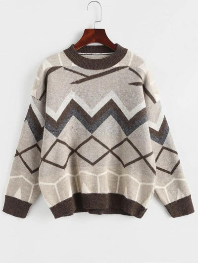 Zig Zag Geo Drop Shoulder Jumper Sweater - Sweaters - INS | Online Fashion Free Shipping Clothing, Dresses, Tops, Shoes - 02/06/2021 - Autumn - Casual
