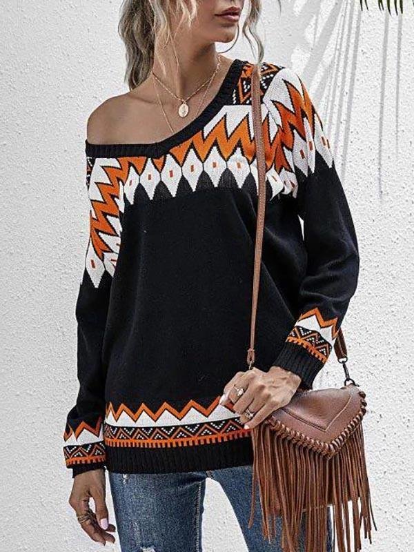 Zig Zag Raglan Sleeve Jumper Sweater - Sweaters - INS | Online Fashion Free Shipping Clothing, Dresses, Tops, Shoes - 02/08/2021 - Autumn - Black