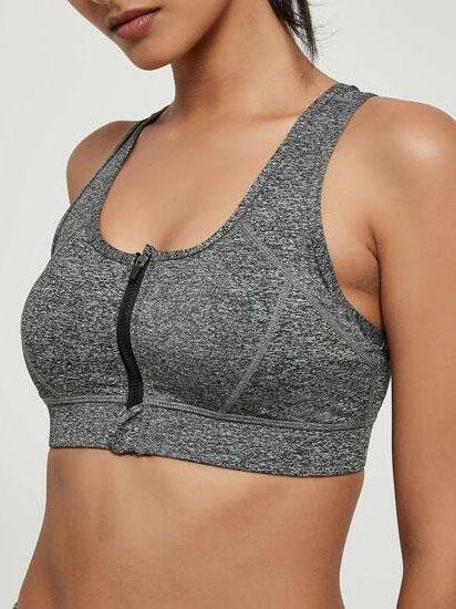 Zip Up Racer Back Marled Knit Sports Bra - Activewear - INS | Online Fashion Free Shipping Clothing, Dresses, Tops, Shoes - 02/04/2021 - 0204V3 - Activewear